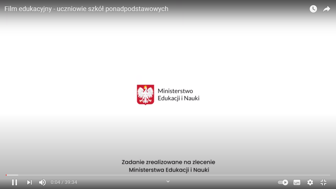 Film edukacyjny dotyczących szczepień uczniów od 12. roku życia.