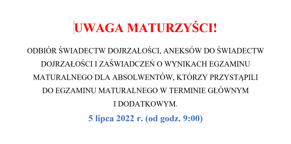 informacja o odbiorze wynikow matur